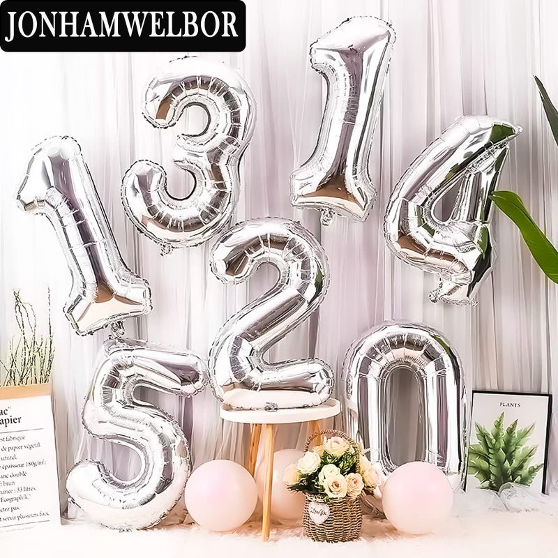 Jonhamwelbor 16 Number Balloons Silver Giant Jumbo Big Large Number 16 Foil Mylar Balloons for Sweet 16th Birthday Party Supplies 16 Anniversary Events Decorations - Image 4